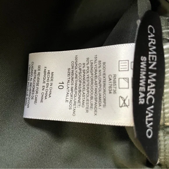 Olive Green Carmen Marc Valvo Ruched One-Piece Swimsuit with Detachable Strap - Picture 7 of 7